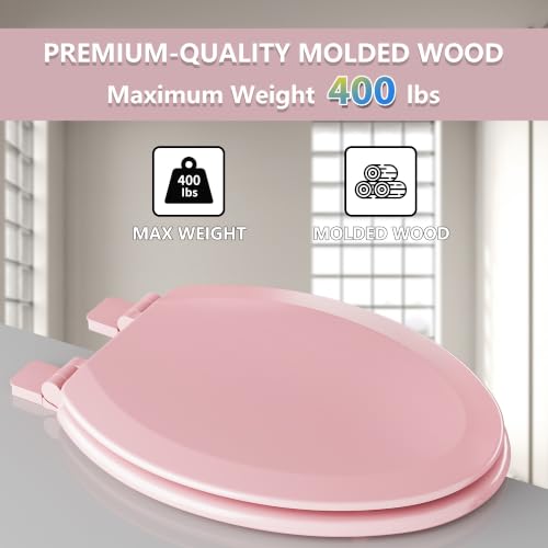 Image of Angol Shiold Slow Close Wood Toilet Seat（Pink, Elongated 18.5''）
