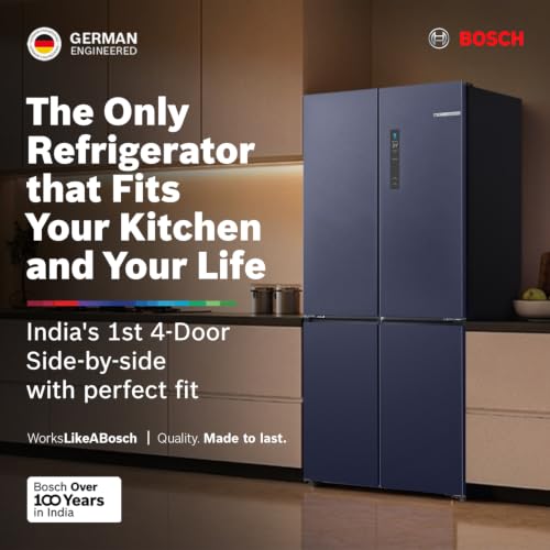 Image of Bosch 503L, Frost Free 4 Door Side-by-Side Refrigerator with Perfect fit technology,Zero Gap, Prevents wall collision,VitaFresh Plus Technology(2026 Model, KCP88E256I, Dark Lake Metal)
