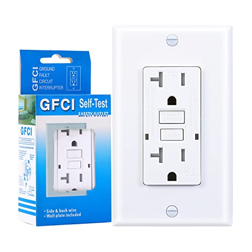 Omeenet 20 Amp Gfci Outlet, Tamper Resistant, Self Test Gfi Receptacle With 2 Led Indicator, 20Amp Ground Fault Circuit Interrupter Outlet For Kitchen, Bathroom,Indoor Use, Ul Listed, White (1 Pack) #TOP7