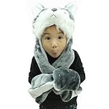 Hee Fly Plush Animal Winter Hats with Paws Type Wolf, One Size