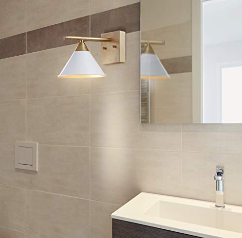 Image of JONATHAN Y Yvette 1-Light Wall Sconce 7 inch Metal Vanity, White /Gold Leaf | Modern Bathroom Mirror Fixture, Cone Shade, UL Listed, For Bathroom Mirror, Bedroom, Hallway, Hardwired, LED Bulb Included