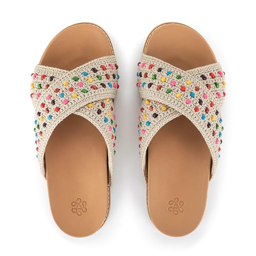 Image of The Sak Penelope Slide Sandal - Women's Flat Fashion Slides with Soft Cushion Sole -Hand Crochet Slip On Sandals For Everyday
