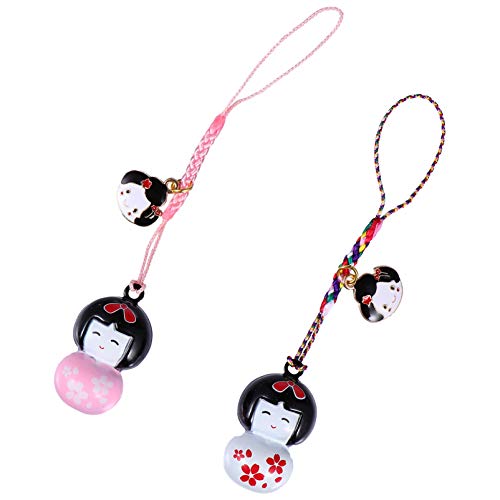 ULTECHNOVO 2 Unidades de Pingente de Boneca Japonesa Chaveiro Sino Chaveiro Bolsa Chaveiro Bolsa Tel