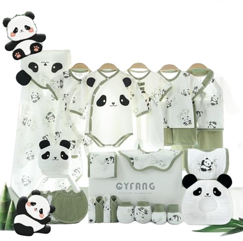Premium Newborn Clothing Gift Set | Organic Cotton 0-3M Clothing | Baby Newborn Gift (Bodysuit Gloves Hat) | High-end gift box (Grass green short sleeves 0-3moths)