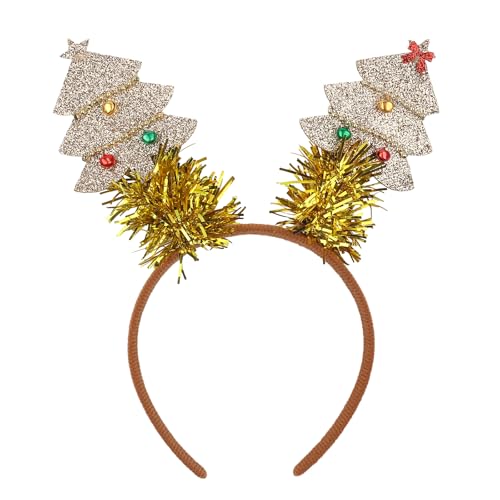 XIELIME Christmas Headband Christmas Tree Hair Bands Glitter Gold Sequins Christmas Tree with Small Bell Design Headbands Holiday Party Gift for Women Girl Festival Hair Decoration Accessory
