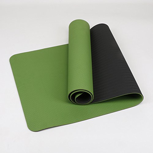 IRIS TPE Fitness Non Slip Double Sided Mat for Hot Yoga Pilate Gymnastics (72 inch x 24 inches x 6 mm, Green and Grey)