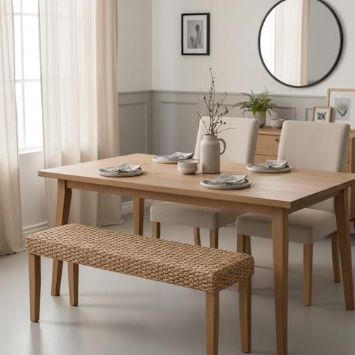 image for AV CONNECT Indoor Bench Wicker for Entryway Bench, Wood Bench for Livi