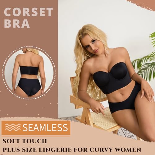 Image of Strapless Bras for Women Push up Bra No-Slip Silicone Strip Hide Back Fat Bra (36B-44DD)