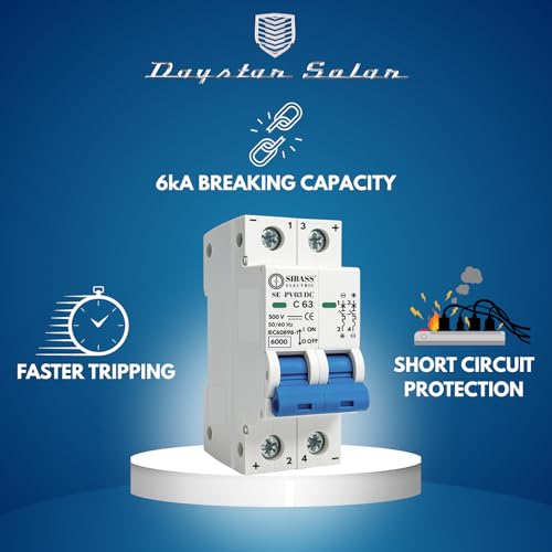 Image of SIBASS DC MCB 63A 2-Pole 500V Circuit Breaker | 6kA Breaking Capacity | Fast Tripping | Flame Retardant | For Solar & Industrial DC Applications