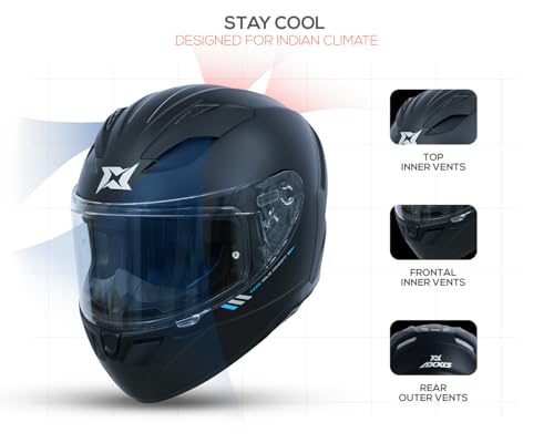 Image of Axxis Segment by MT Group, Solid Full Face Helmet | ISI & DOT Certified | Aerodynamic Shell | Anti-Scratch Visor | Motorcycle Helmet for Men & Women