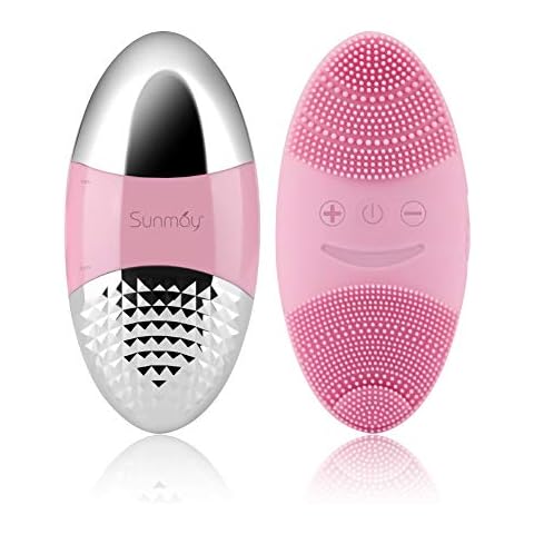 SUNMAY Oval All in One Sonic Facial Cleansing Brush and Face Toning Device with Positive and Negative Ion Function for All Skin Types, Electric Silicone Exfoliator Cleanser Machine USB Rechargeable Cover