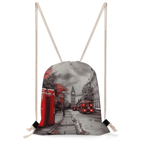 STVNKML Red London Drawstring Backpack for Sports & Travel