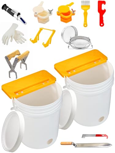 15 PCS Honey Extractor Kit, 2 Pack 5 Gallon Honey Bucket with Gat...