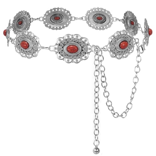 XZQTIVE Women Boho Chain Belts For Dresses Jeans Western Cowgirl Waist Links Belt Adjustable Metal Concho Belt