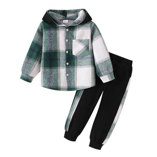 Toddler Boy Clothes Fall Winter Outfits Plaid Pocket Hoodie Sweatshirt + Long Sleeve Pants Set 12 Months-6 Years Old