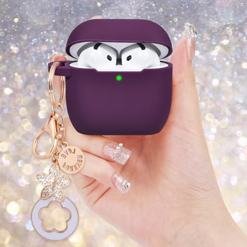 Image of Case Compatible with Apple Airpods 4 - VISOOM Airpods 4 Cases 2024 Cover Women Anti-Drop Silicone iPods 4 Earbuds Wireless Accessorie Charging Cases Girl Bling Keychain for Airpod iPods 4th Gen
