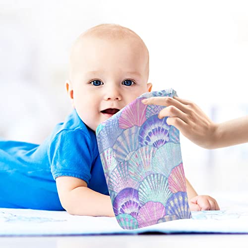 Image of vvfelixl Baby Washcloths Cotton Sea Shell Mermaid Scales Muslin Ocean Soft Face Towel for Newborn Infants Wipes, 11.8 X 11.8 Inch, 3 Pack Pink