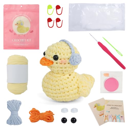 Image of Duck Crochet Kit for Beginners Adults & Kids, Amigurumi Learn to Crochet Starter Kit with 4K Step-by-Step Video Tutorials, Includes Pre-Started Yarn, Crochet Hooks & Accessories - Yellow Duck