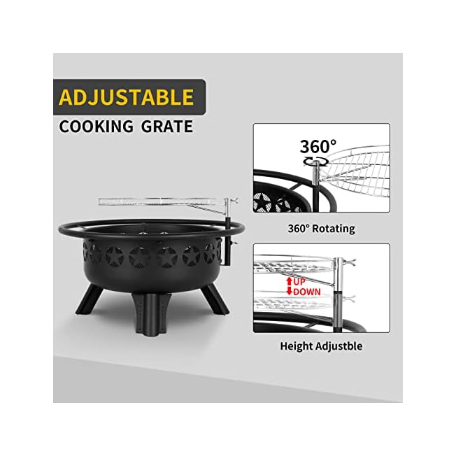 Hykolity 2 in 1 Fire Pit with Grill, Large 31" Wood Burning Fire Pit with Swivel Cooking Grate Outdoor Backyard Bonfire Picnic BBQ