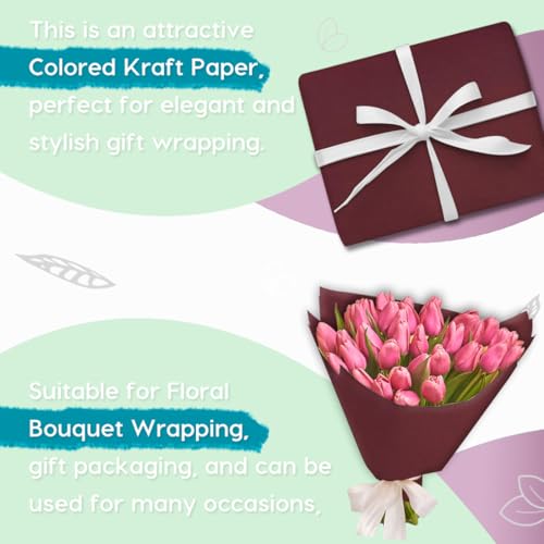 Image of SMART&CASUAL 36 inch x 1,500 inch (125') Wine Red Kraft Craft Paper Roll for Gift Wrapping Bulletin Board Bouquet Flower Art Packing Parcel Table Covering 80GSM 55LB (Wine Red, 36 inch x 125')