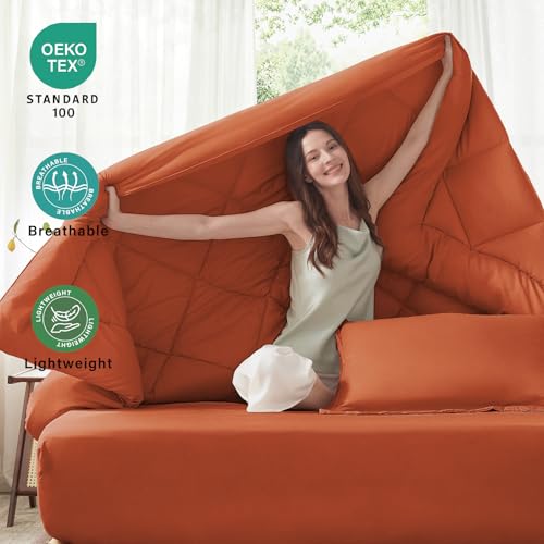 Anluoer Full Comforter Set,Burnt Orange Bed in a Bag 7 Piece,Lightweight Bedding Set with Soft Down Alternative Fill,Bed Set Includes Comforter, Fitted Sheet, Flat Sheet,Pillowcases and Shams