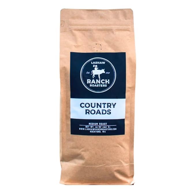 LaShaw Ranch Roasters - Country Roads Medium Roast Ground Coffee, Premium Quality, Non-GMO, 100% Arabica, Rich Bodied, 32oz Bag (Pack of 1)