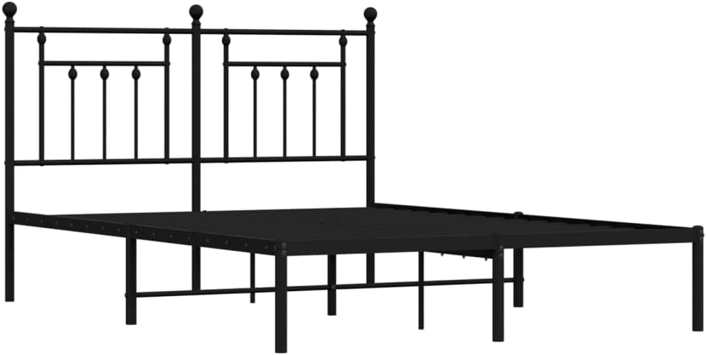 Disassembled vidaXL Black Steel Bed Frame components.