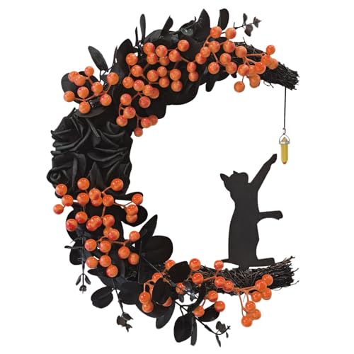 Spooky Halloween Wreath - 2026 New Black Cat Moon Door Decor with...