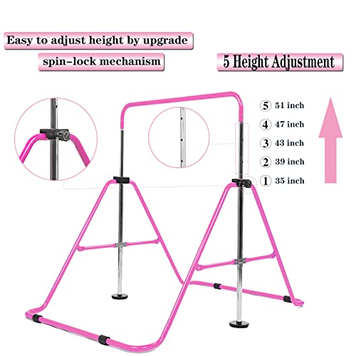 Amrta Gymnastics Bars For Home With Rings Set Pink, Adjustable Height Training Balance Kip Monkey Bar Folding Horizontal Gymnastic Equipment, For Kids Children Junior Toddler Baby Ages 3-10 #TOP1