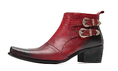 Santimon Men's Western Dress Casual Chelsea Boots - Genuine Leather Cowboy Boots with Buckle & Zipper for Wedding, Disco & Party2