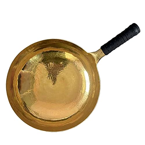 Reines Messing Topf Chinesisch Traditionelle Handgeschmiedete Kupferpfannen zum Kochen Messing Wok Kupfer Bratpfannen Unbeschichtet Kochtopf (Durchmesser 30 cm)