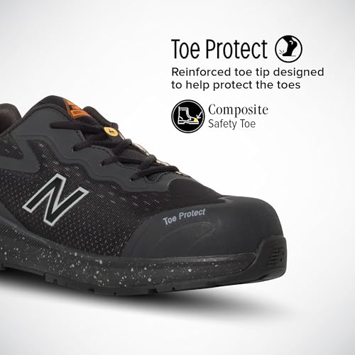 New Balance Logic Composite Toe Shoes for Men - Non-Slip, Electric Hazard, Puncture Resistant - Industrial, Construction Work, Black EH, 7.5 Wide
