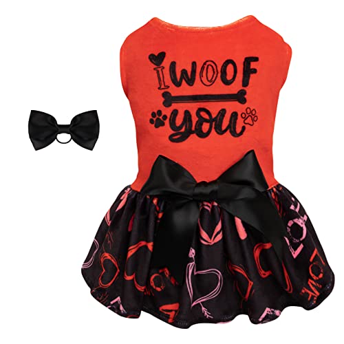 Cutebone I Woof U Dog Dress Velvet For Small Dogs Girl Puppy Dresses Red Dog Clothes Cva09L-D #TOP7