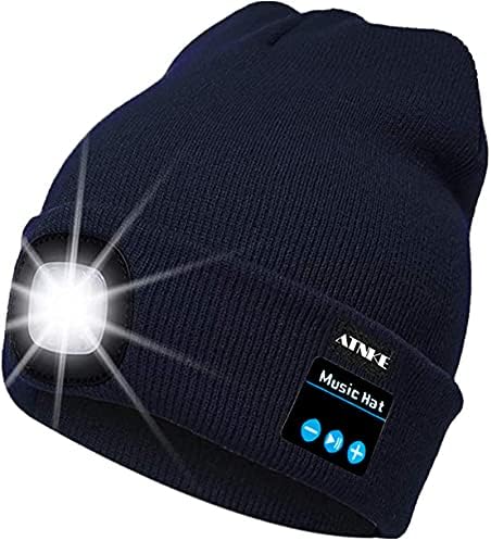 ATNKE LED Lighted Bluetooth Beanie Cap, USB Rechargeable Wireless Musical Running Hat Ultra Bright 4 LED Waterproof Light Lamp Use for Skiing Hiking Camping Cycling