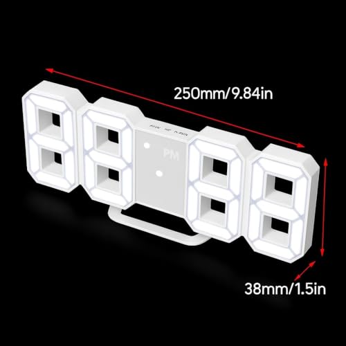 Image of 3D LED Digital Wall Clock with Three Alarm Sets, White, Desk Stand, Modern Style