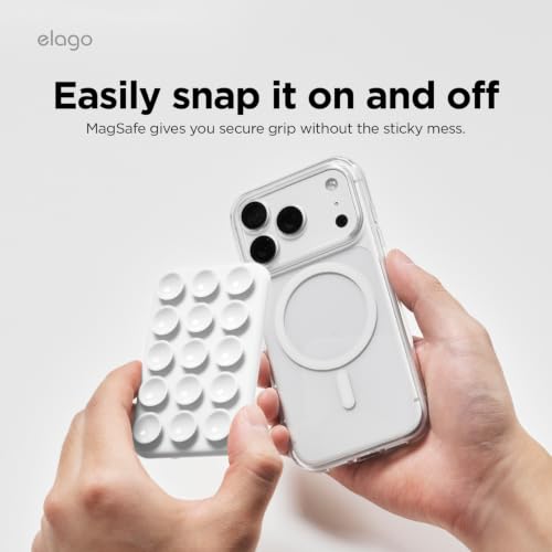 Image of elago Magnetic Suction Cup Phone Mount for iPhone, Compatible with MagSafe | Removable, Silicone, Holder, Hands-Free Selfies, Video for TikTok, Instagram Influencer, Creator, Strong Magnetism (White)