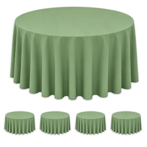 Image of WNINK 4 Pack Sage Green Round Tablecloth, 84 Inch Disposable Plastic Table Covers, Sage Green Round Table Cover for Wedding, Baby Shower, Bridal Shower, Birthday and Garden Party Supplies