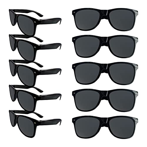 LotsBuyLots Black Sunglasses Bulk UV400 Protection Retro Party Sunglasses for Adults Party Favors - Set of 10