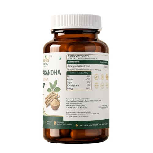 Image of Ashwagandha Root Extract Capsules | Withania Somnifera Root Extract | Herbal Supplement | Supports Strength, Stamina, Energy, Sleep & Overall Vitality - Pack of 1(60 Capsules)