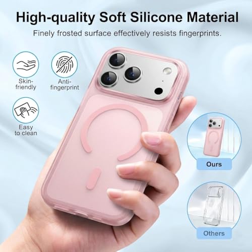 Image of DIZORO Matte Case for iPhone 17 Pro Max Compatible with MagSafe, Camera Lens Full Protection, Shockproof Translucent Frosted TPU Soft Phone Cover, Anti-Fingerprint (Pink)