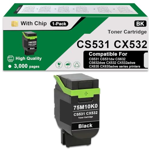 Image of CS531 CX532 Black Toner Cartridges Compatible for Lexmark 75M10K0 | for CS531 CS531dw CS632 CS632dwe CX532 CX532adwe CX635 CX635adwe Printers,(1 Pack)