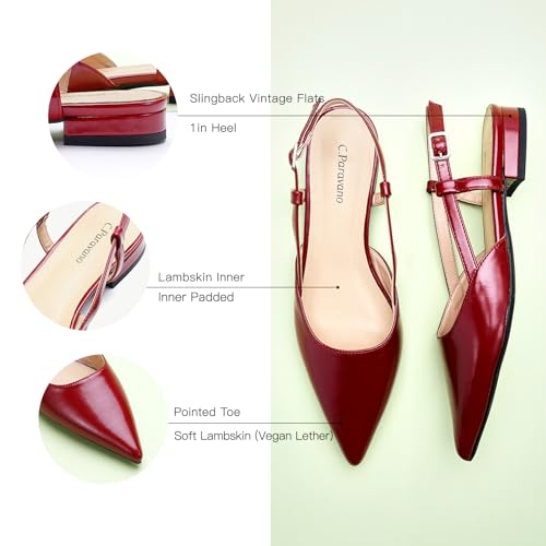 Image of C.Paravano Slingback Flats | Pointed Toe Flats | Slingback Sandals | Women's Slingback Dress Shoes | Adjustable Buckle Sandals
