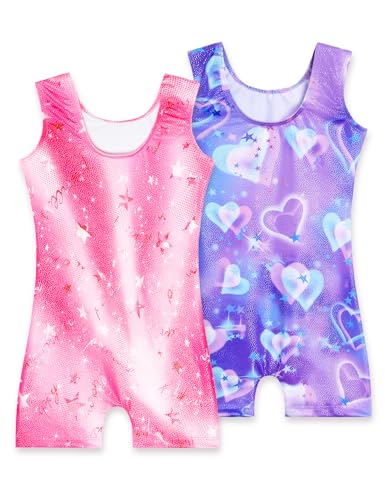 2 pack leotard for girls gymnastics sparkly tumbling unitards with shorts sleeveless one piece biketards