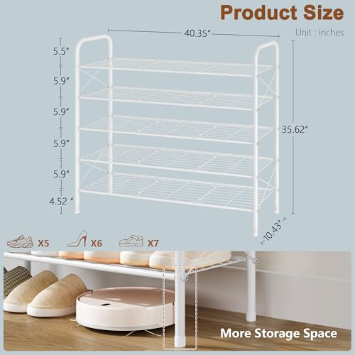 Image of Hoctieon 5 Tier Shoe Rack for Closet, Durable Mesh Style Shoe Rack, Entryway Shoe Shelf, Shoe Storage Organizer for Hallway, Bedroom, Living Room, Wardrobe, White