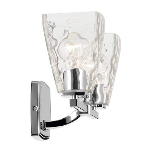 Image of Kichler Marant 14.25 inch 2-Light Bathroom Vanity Light Fixture with Clear Water Glass in Chrome, Modern Wall Mount Light for Bathroom, Powder Room, Over Mirror (14.25 inch W x 9.5 inch H), 55215CHWTR