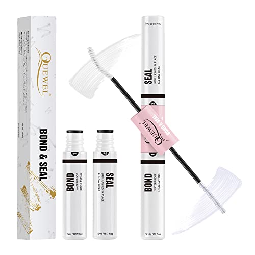 QUEWEL Eyelash Bond & Seal, Waterproof & Long-Lasting, White Double Tube Lashes Glue for DIY Eyelash Extensions at Home