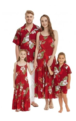 Image of Matchable Family Hawaiian Luau Men Women Girl Boy Clothes in Pineapple Garden Burgundy