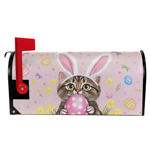 Image of Easter Bunny Cat Pink Magnetic Mailbox Covers Happy Easter Day Eggs Rabbit Butterfly Mailbox Cover Standard Size Full Magnet Garden Yard Porch Mail Boxes Cover Holiday Decorations 21 inch L x 18 inch W