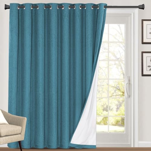 Image of PrinceDeco 100% Blackout Curtains for Sliding Glass Doors Linen Blackout Curtains 108 Inches Long for Bedroom Extra Wide Sliding Glass Door Curtain for Living Room,W100 X L108 Inch,Blue Sapphire