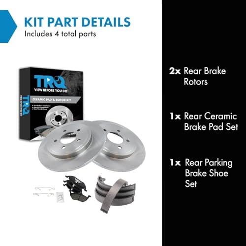 Image of TRQ Rear Brake Pad and Rotor Set Ceramic Parking Brake Shoe Compatible with 2005-2008 Ford Escape Mazda Tribute Mercury Mariner